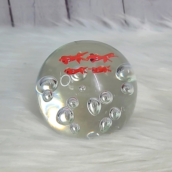 Vintage Glass GoldFish Fish Paperweight by Tozai Four Orange Koi Bubble Eyes Art - Picture 10 of 13